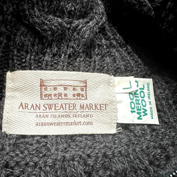 Aran Sweater Market Ireland Merino wool fisherman full zip long cardigan - Picture 8 of 8